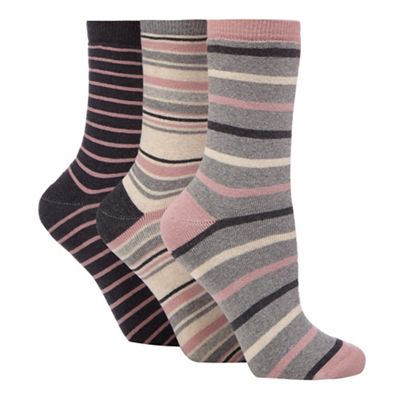 Pack of three grey striped print thermal socks